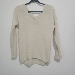 GUESS WOMEN'S VNECK/BACK LONG SLEEVE KNIT CREAM SWEATER SIZE MEDIUM